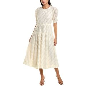 En Saison Natural Fringe Eyelash Tiered Midi Dress Open Tie Back Size M